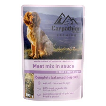 Hrană umedă Carpathian Meat Mix pentru câini adulți de rase mici, 100 g