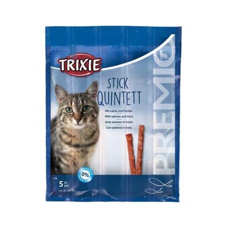 Batoane Trixie Premio Stick Quintett cu somon și păstrăv pentru pisici, 5 x 5 g