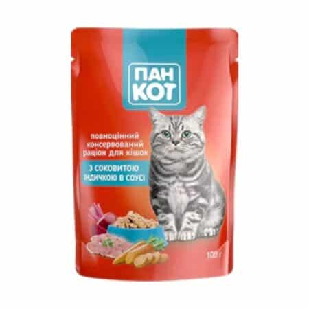 Hrană umedă Pan Kot pentru pisici, cu curcan în sos, plic, 100 g