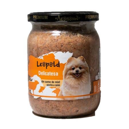 Hrană umedă Leopold Delicatesa Premium pentru câini, din carne de miel, 720 g