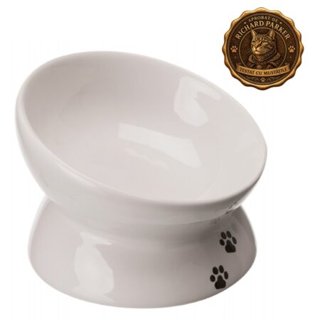 Castron Trixie înclinat din ceramică pentru pisici, 0.15 L/13 cm, alb