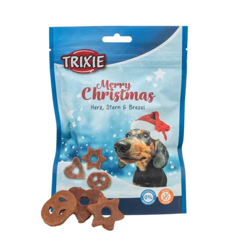 Recompense Trixie Xmas pentru câini, în formă de inimă/stea/covrig, cu pui, 120 g