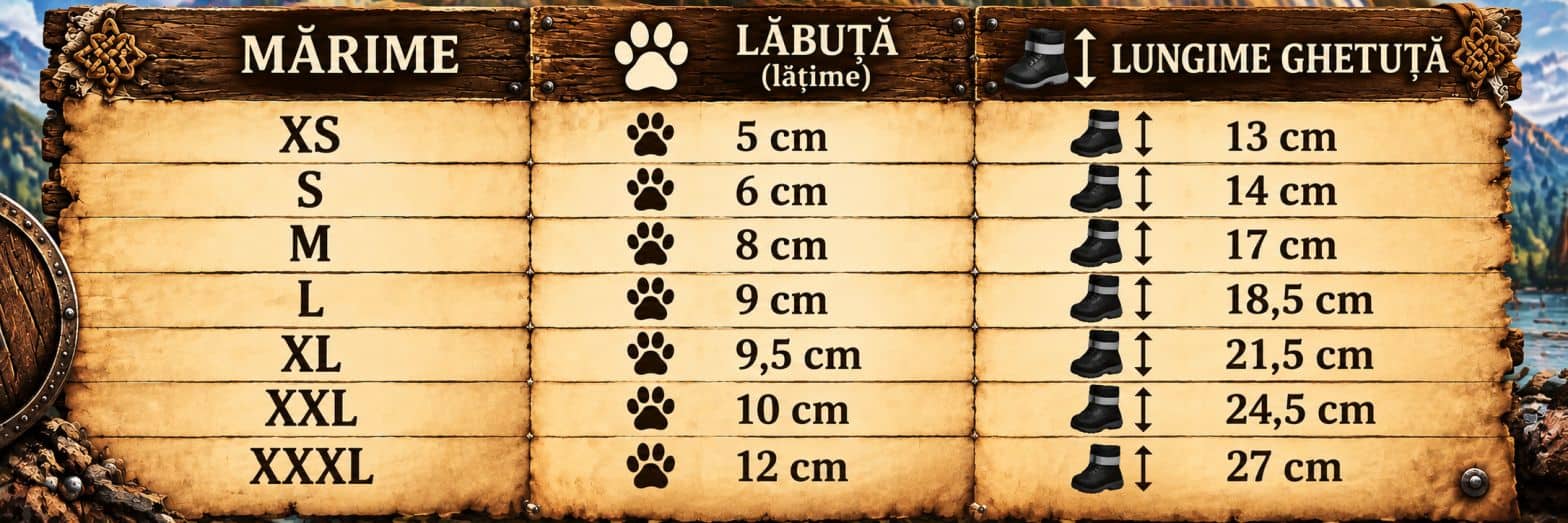 Tabel cu mărimi pentru papucei