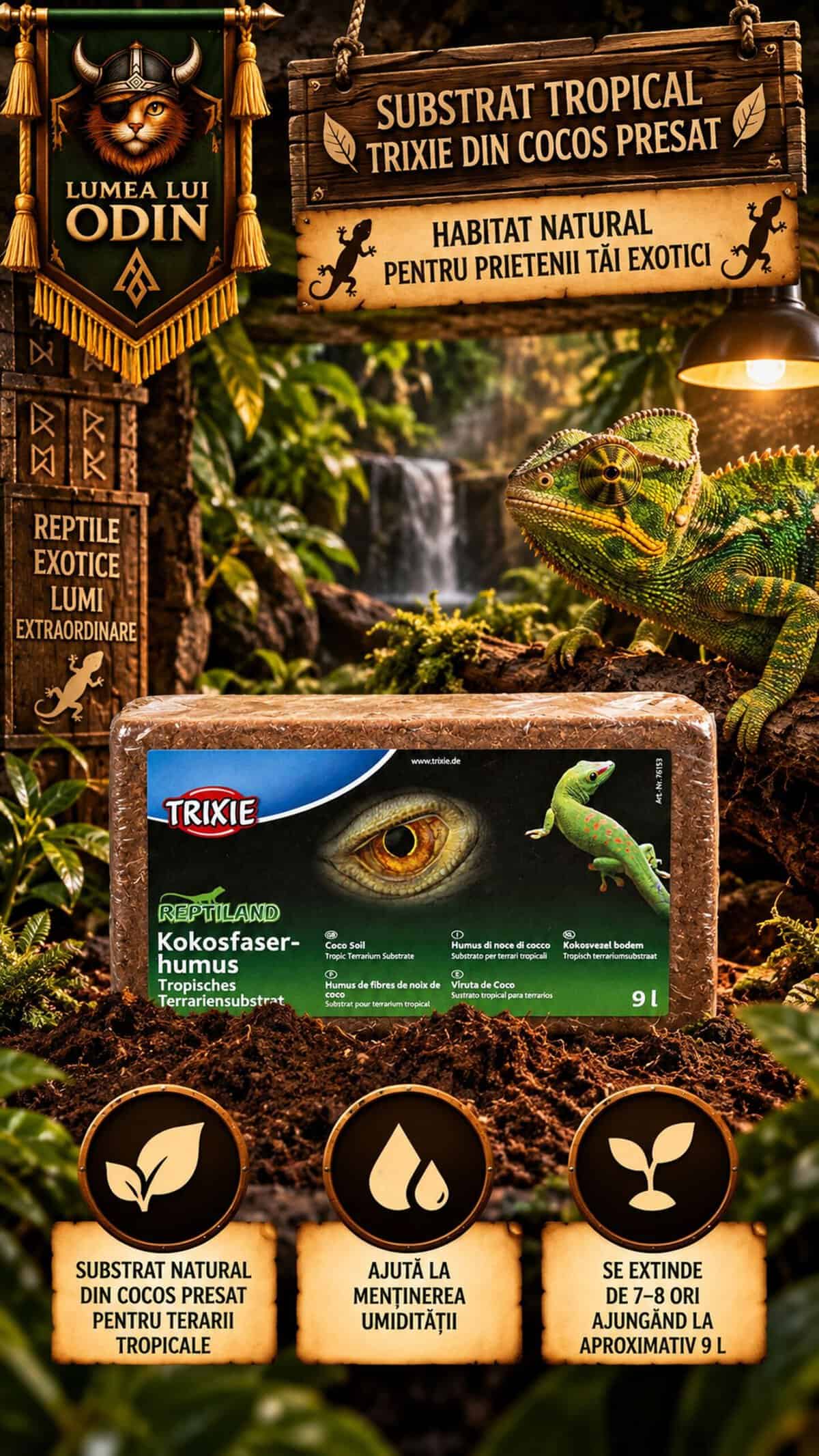 Substrat din cocos presat terariu reptile