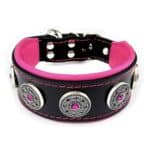Zgardă Bestia Bijou din piele naturală, pentru Boxer, Retrivier, L: 42.5 - 50 cm, Negru/Roz