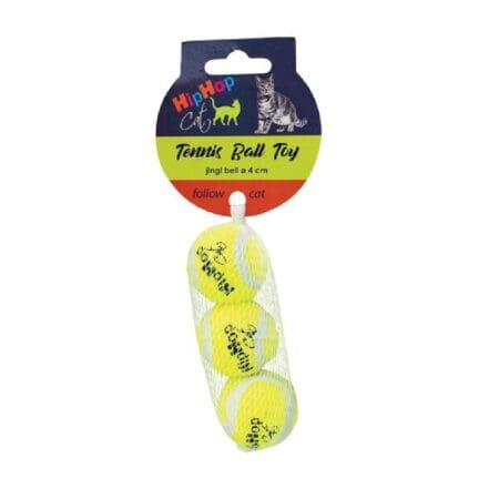Jucărie KidDog HipHop mingi de tenis pentru pisici, 3 buc/4 cm, galben