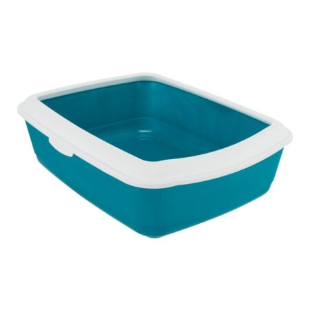 Litieră Trixie Classic cu ramă pentru pisici, 37 x 15 x 48 cm, albastru petrol/alb