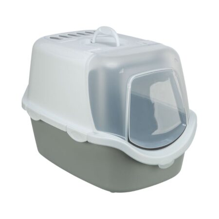 Litieră Trixie Vico Open Top pentru pisici, cu capac și lopățică, 40 x 40 x 56 cm, gri deschis/alb