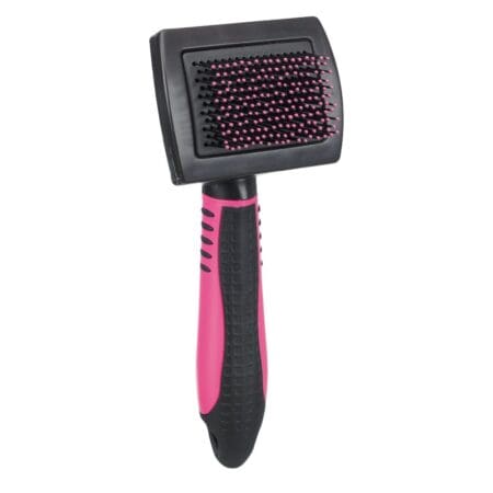 Perie Trixie țesală pentru pisici, soft, cu mâner din plastic și peri din plastic, roz/negru, 7 x 6 cm