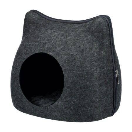 Coș Trixie Soft pentru pisici, cu fermoar, formă cap de pisică, 38 x 35 x 37 cm, antracit