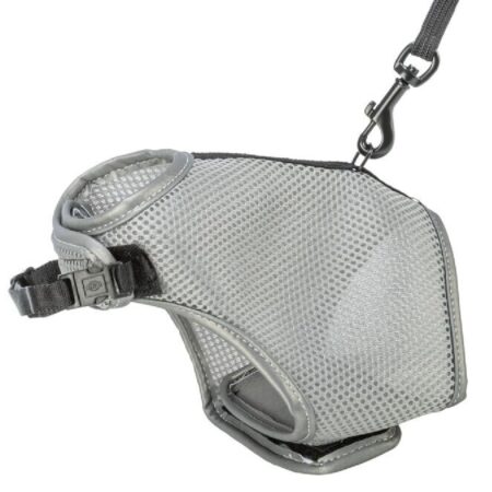 Ham și lesă soft/elastică Trixie pentru pisici, 24–42 cm / 1.20 m, gri