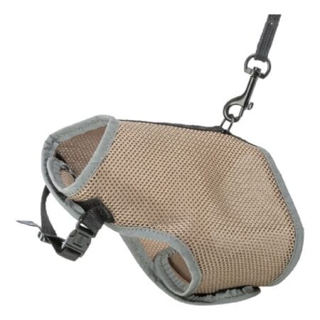 Ham și lesă soft/elastică Trixie pentru pisici, 24–42 cm / 1.20 m, culoare taupe