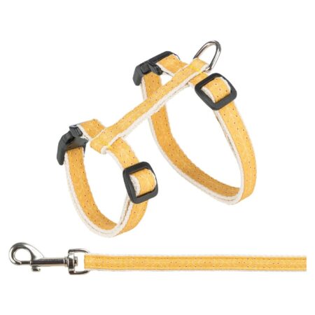 Ham și lesă Trixie pentru pisici, L: 27–45 cm / 13 mm, 1.20 m, ocru/bej