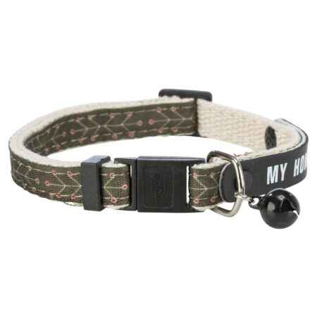 Zgardă Trixie cu adresier și clopoțel pentru pisici, verde măsliniu/bej