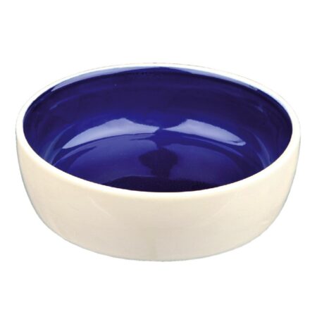 Castron ceramic Trixie pentru pisici, 0.3 L / 13 cm, crem/albastru
