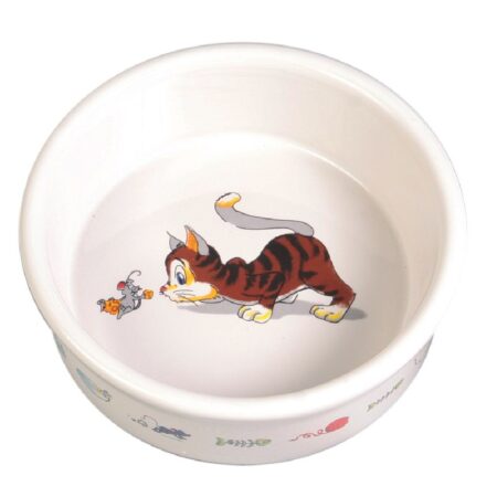 Castron ceramic Trixie pentru pisici, 0.2 L / 11 cm, alb