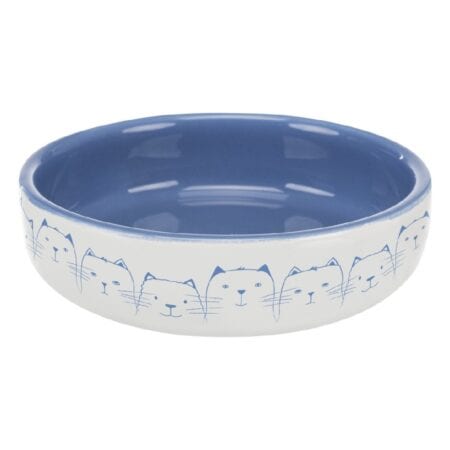 Castron ceramic Trixie pentru pisici, 0.3  / 15 cm, albastru/alb