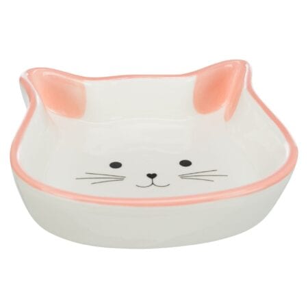 Castron ceramic Trixie pentru pisici, formă cap de pisică, 0.25 L / 12 cm, diverse culori