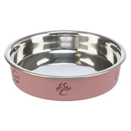 Castron Trixie pentru pisici și câini, din inox, cu înveliș din plastic, 0.25 L / 13 cm, diverse culori