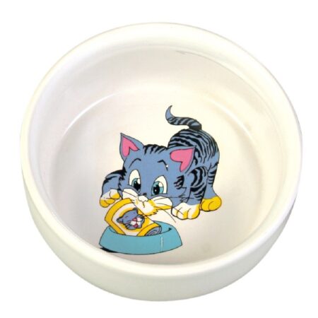 Castron ceramic Trixie pentru pisici, 0.3 L / 11 cm, alb