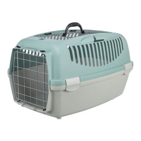 Cușcă de transport Trixie Capri 3 Open Top pentru pisici și câini de talie mică, 40 x 38 x 61 cm, până la 12 kg, gri deschis/verde salvie