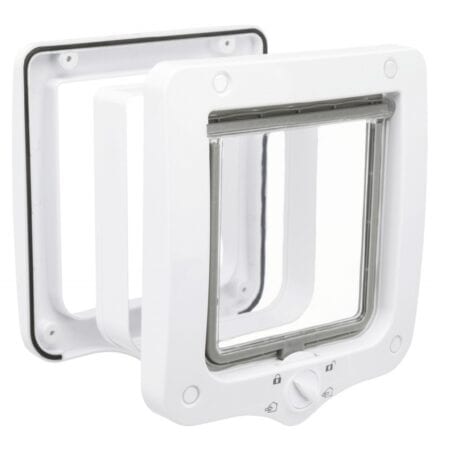 Ușă batantă Trixie 4-Way pentru pisici, cu tunel, 20 x 22 cm, alb