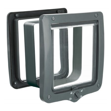 Ușă batantă Trixie 4-Way pentru pisici, cu tunel, XXL: 24 x 28 cm, gri