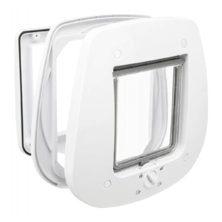 Ușă batantă Trixie 4-Way pentru pisici, pentru uși din sticlă, 27 x 26 cm, alb