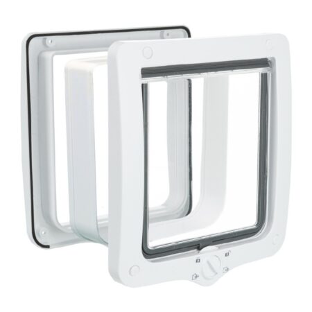 Ușă batantă Trixie 4-Way pentru pisici, cu tunel, XXL: 24 x 28 cm, alb