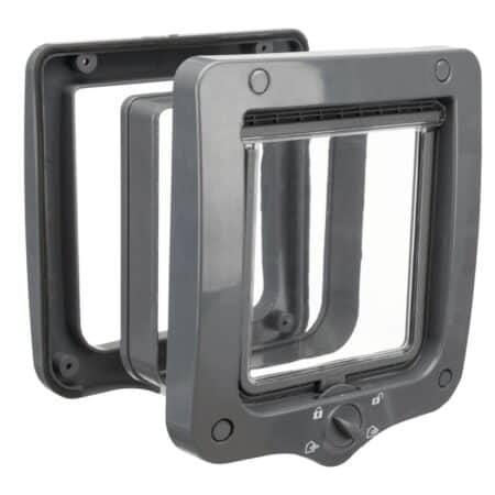 Ușă batantă Trixie 4-Way pentru pisici, cu tunel, 20 x 22 cm, gri