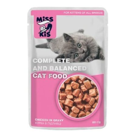 Hrană umedă Carpathian Miss Kis Kitten & Junior petru pisici, cu pui în sos, 80 g