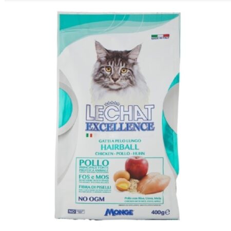 Hrană uscată Monge LeChat Excellence Hairball pentru pisici, cu pui, 400 g