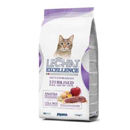 Hrană uscată Monge LeChat Excellence Steril pentru pisici sterilizate, cu rață, 1.5 kg