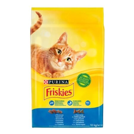 Hrană uscată Purina Friskies pentru pisici, cu somon și legume, 10 kg