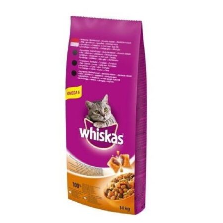 Hrană uscată Whiskas Adult pentru pisici, cu vită, 14 kg
