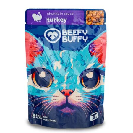 Hrană umedă Beefy Buffy pentru pisici, cu curcan, 85 g