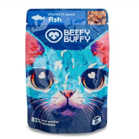 Hrană umedă Beefy Buffy pentru pisici, cu pește, 85 g