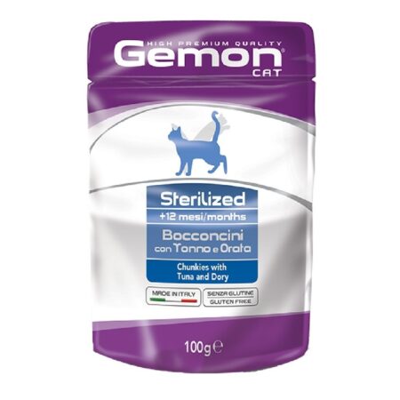 Hrană umedă Gemon pentru pisici sterilizate, cu ton și cod, 100 g