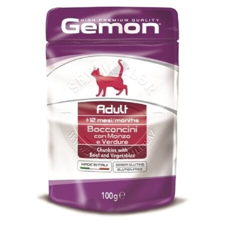 Hrană umedă Gemon pentru pisici adulte, cu vită și legume, 100 g