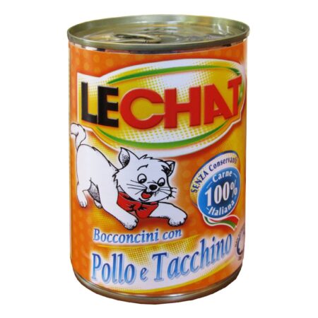 Hrană umedă LeChat pentru pisici, conservă, cu pui și curcan, 400 g