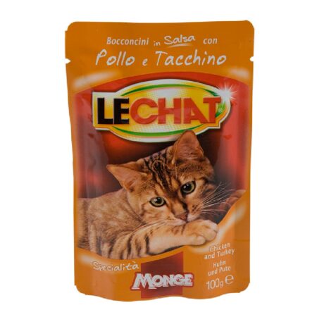 Hrană umedă LeChat pentru pisici, cu pui și curcan, 100 g
