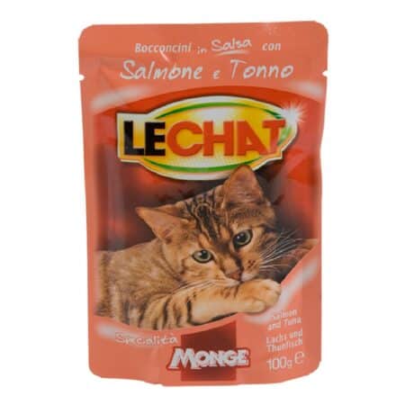 Hrană umedă LeChat pentru pisici, cu somon și ton, 100 g