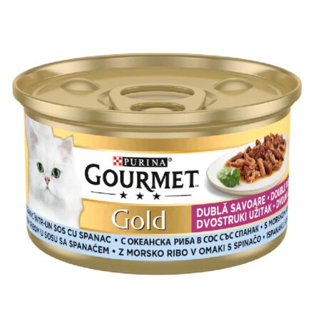 Hrană umedă Purina Gourmet Gold pentru pisici, cu pește oceani și spanac, 85 g