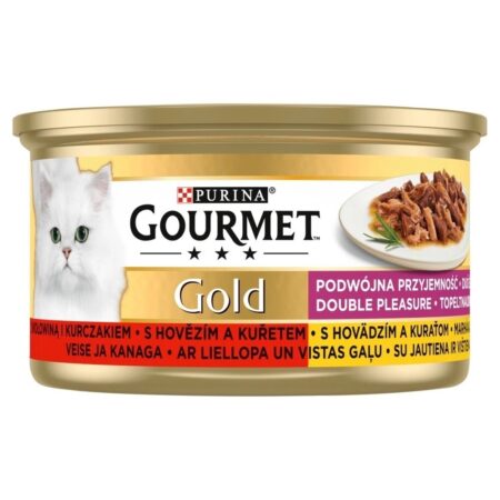 Hrană umedă Purina Gourmet Gold pentru pisici, cu pui și vită, 85 g