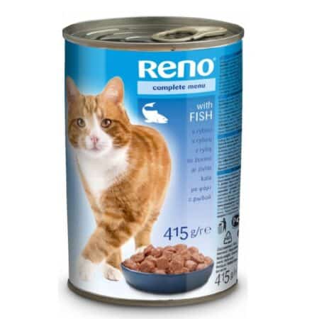 Hrană umedă Reno Complete Menu pentru pisici adulte, conservă, cu pește, 415 g