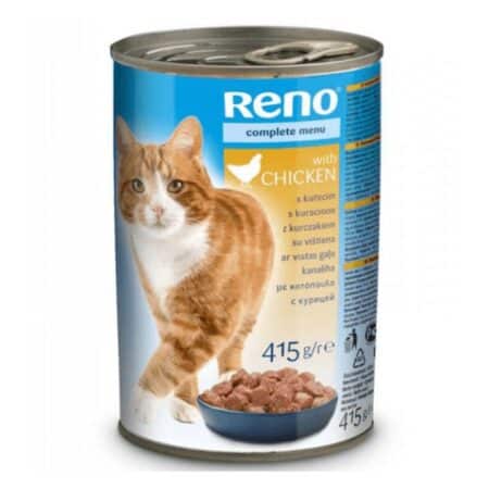 Hrană umedă Reno pentru pisici adulte, conservă, cu pui, 415 g