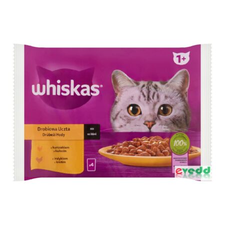 Hrană umedă Whiskas pentru pisici adulte, selecții din carne de pasăre, 4 x 85 g