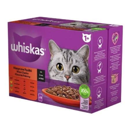 Hrană umedă Whiskas pentru pisici adulte, mese clasice, în sos, 12 x 85 g