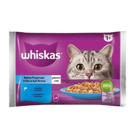 Hrană umedă Whiskas pentru pisici adultre, selecții din pește în Aspic, 4 x 85 g