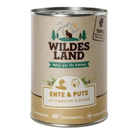 Hrană umedă Wildes Land BIO pentru câini adulți, cu rață, 400 g